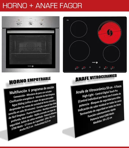 Horno Electrico 6h-11aax + Anafe Electrico 2vft-400as Fagor