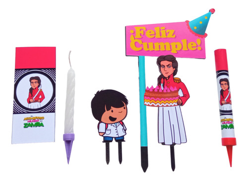 Zamba Juana Azurduy Adorno Para Torta + Vela + Bengala + Sti