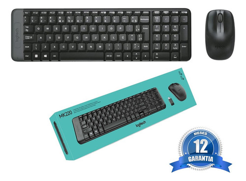 Kit Teclado E Mouse Sem Fio Logitech Mk220 Padrão Abnt2 Preto Preto