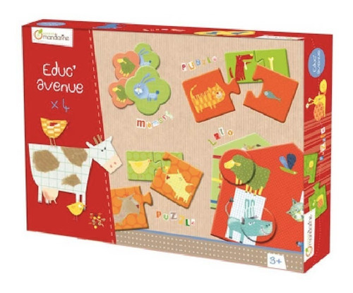 Caja 4 Juegos Granja Puzzle Memorice Y Loto Juego Niños /as