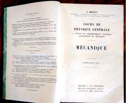 Cours Physique Générale Bruhat Masson 1944 Fisica Mecanica 