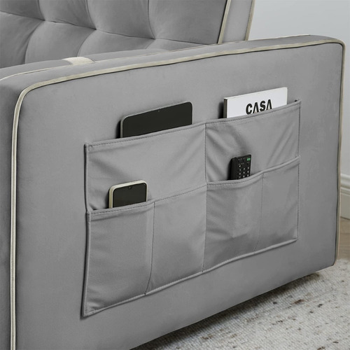 Sofá Cama Convertible C/almohada Y Bolsillos; Gris, Lktart