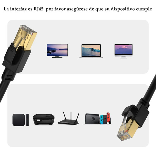 Cable Red Cat 8 Rj45 Sftp Ethernet 40gbps Negro 5 Metros