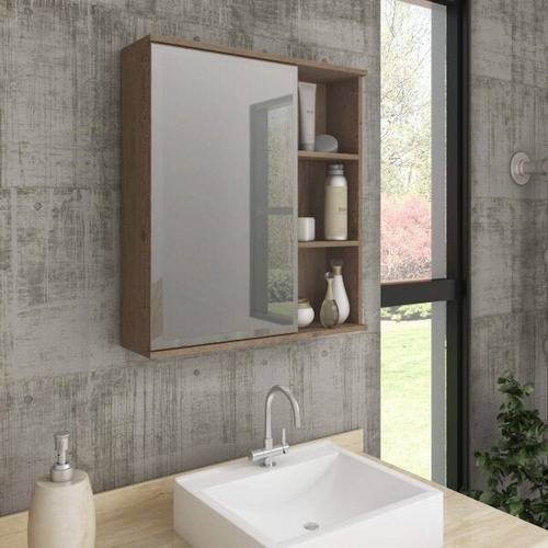 Espelheira Para Banheiro 1 Porta 3 Prateleiras Treviso Fd