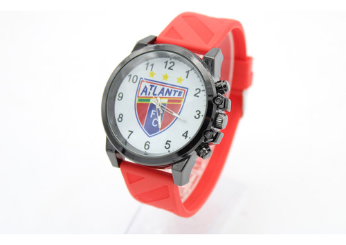 Reloj Futbol Club Atlante Soccer Caucho Deportivo Caballero Rojo Negro Blanco