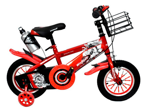 Winroad Bicicleta Aro 12 Con Ruedas De Apoyo Y Canasta Roja