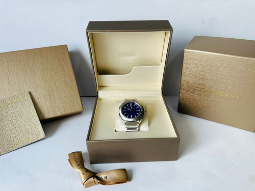 Reloj Bvlgari Octo Plateado Fondo Azul Fullset De Caballero Plateado Plateado Azul Marino (Usado)