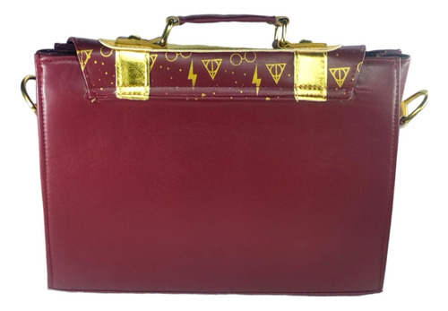 Bolsa Crossbody Harry Potter Hogwarts Acabado De Los Herrajes Oro Color Amarillo Correa De Hombro Rojo Diseño De La Tela Estampado