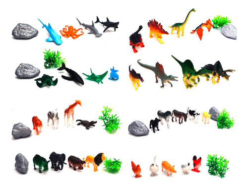 Set De Animales Plásticos Salvajes Marinos Granja Dinosaurio