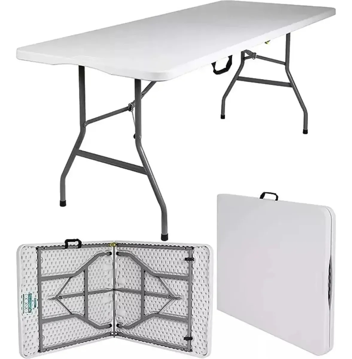 Mesa Dobravel Portatil De Camping Vira Maleta 1,80m Jst Branco