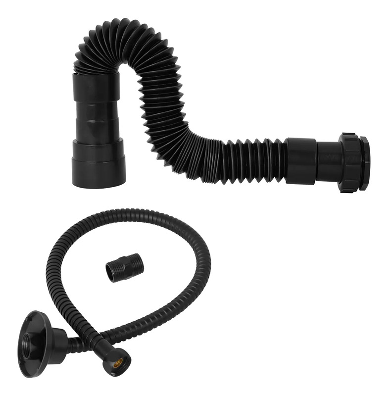 Sifão Sanfonado Preto Flexível + Engate Corrugado 60cm Preto Sifão Sanfonado Preto Flexível + Engate Corrugado 60cm Preto