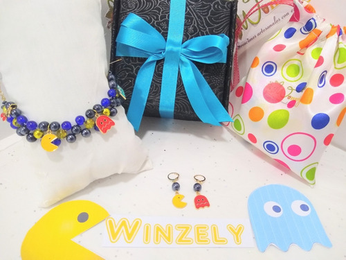 Divertida Pulsera Con Aretes De Pacman Con Caja De Regalo!!