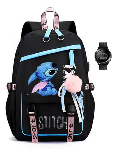 Mochila De Estudiante De Tela Oxford Con Cordones Y Reloj.