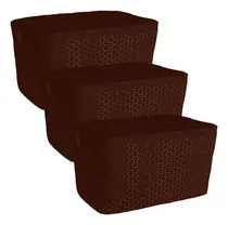 Comprar Set X3 Canastos Organizadores Simil Rattan Con Tapa Grandes
