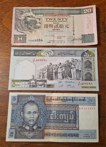 Billetes Del Mundo X 3 Incluye 5 Kyats 1973 Birmania. 