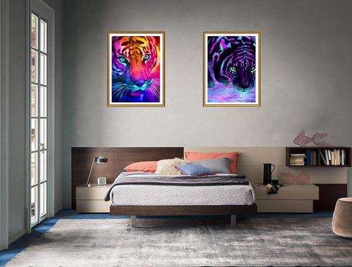 F Conjunto De 2 Kits De Pintura Diamante 5d Tigres 30x40 Cm