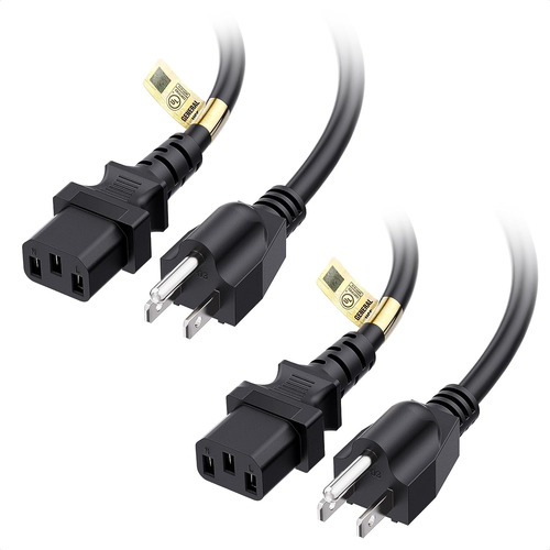 2pack Ul Listed 3 Prong Tv Cord 3 Ft, Computer Cord   1...