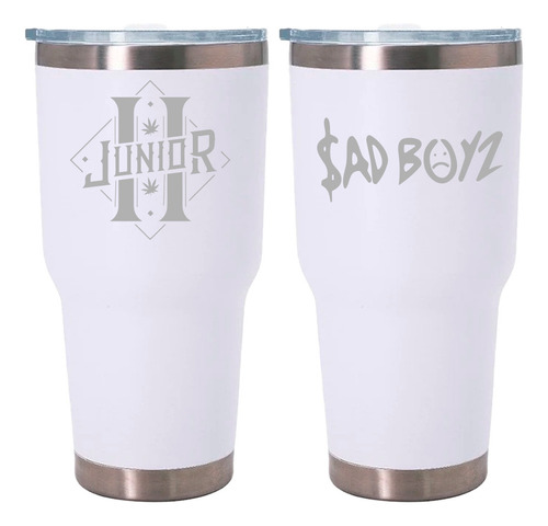 Junior H Termo 30 Onza Oz Vaso Térmico Láser Sad Boyz Blanco