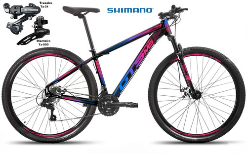 Bicicleta Aro29 Shimano Alumínio Gts Pro M5 Urban À Disco Cor Preto/Azul/Rosa Tamanho do quadro 17