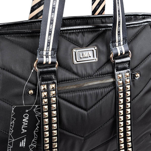 Imagen 4 de 5 de Cartera Bolso Mujer Tote Tachas Grande Negra Lima