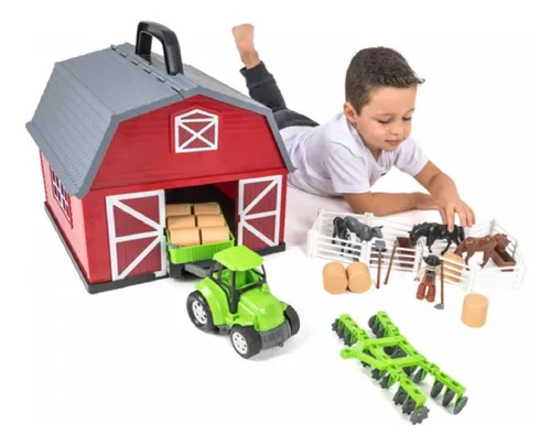 comprar Fazendinha Completa 40 Peças Celeiro Alça Brinquedo Poliplac