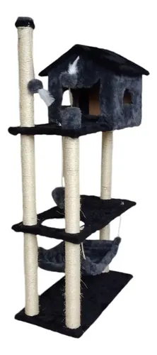 Arranhador Torre Plataforma com Brinquedo Bolinha Miupet Cinza