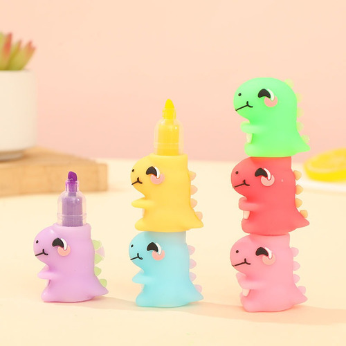 Kit Com 5 Caneta Marcador De Texto Mini Dinossauro Fofinho
