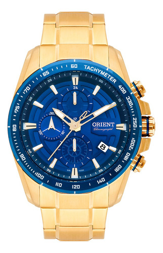 Relógio Orient Masculino Dourado A Prova D'água 100 Metros Cor do bisel Azul Cor do fundo Azul