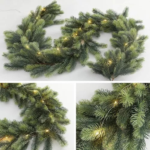 Corona De Navidad Con Hojas De Pino De Mimbre Sintético