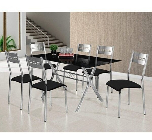 Conjunto De Mesa Tampo De Vidro E 6 Cadeiras Turim M. Jjwt