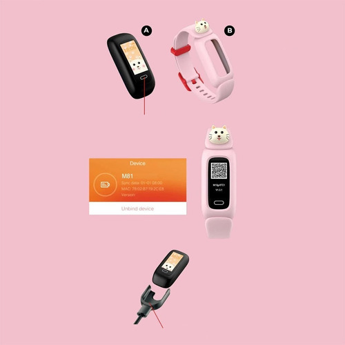 Imagen 2 de 4 de Reloj Smartwatch Para Niños Havif M81 Conexion Bluetooth Diseño De La Malla Gatito Color De La Malla Rosa Color Del Bisel Rosa Color De La Caja Rosa