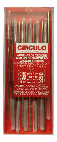 Kit Agulha De Crochê Aço Círculo - Caixa Com 12 Unidades Cor Sortidas (n.2,4,6,8)