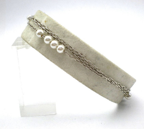 Pulsera Triple De Plata 925 Y Perlas