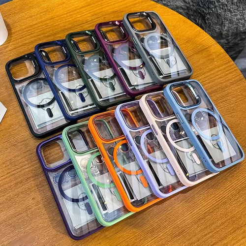 Funda Para iPhone Magsafe Uso Rudo De Transparente Con Soporte + Mica Cámara + Correas