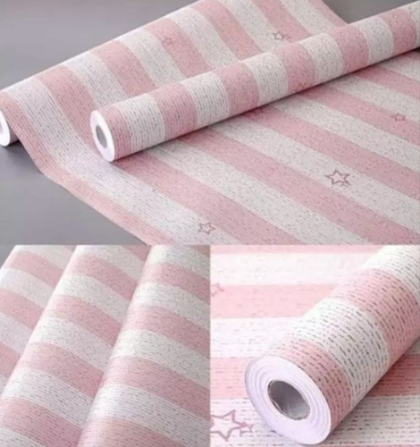 Papel Mural Autoadhesivo Estrellas Y Listones Rosa Rosado
