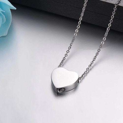 Collar Urna Corazón Plateado Para Ceniza Conmemorativa