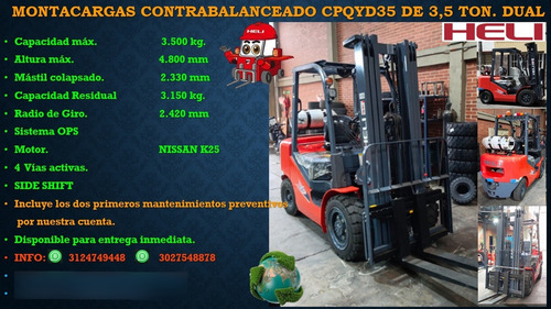 Montacargas Contrabalanceado Dual Nuevo Heli De 3,5 Ton