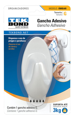 Gancho Adhesivo Blanco X1 Unidad