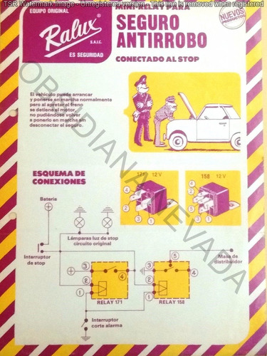 Antiguo Folleto Ralux Mini Relay Seguro Antirrobo Stop Auto