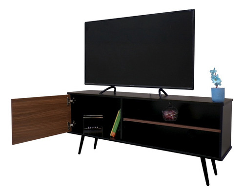Mueble Para Tv Decomobil Credenza Con Pasacables Color NEGRO MATE | NOGAL NEO