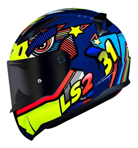 Capacete Fechado Ls2 Ff353 Rapid Khan Azul Amarelo