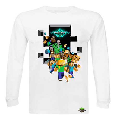 Poleras Manga Larga, Minecraft Space 100% Algodón 