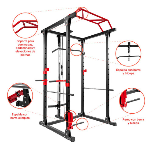 Jaula Multifuncional Power Rack Tren Superior 9 Rutinas