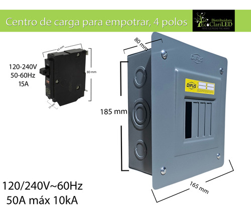 Centro De Carga + Pastillas Incluidas 120/240v De Acero 4 Polos Y Pastillas De 15 Amperes