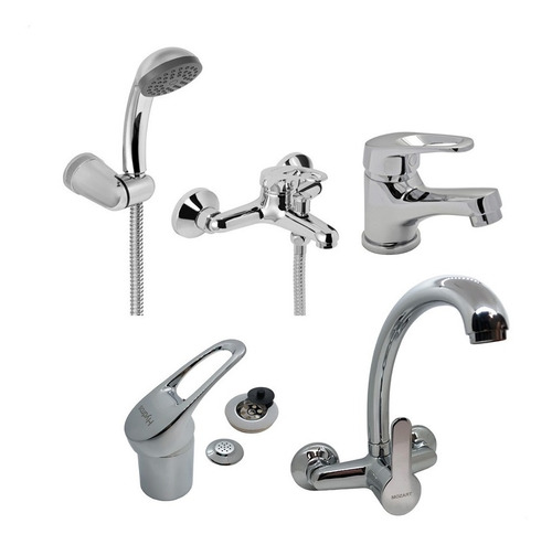 Juego Baño Monocomando Lavatorio Bidet Ducha + Cocina Pared