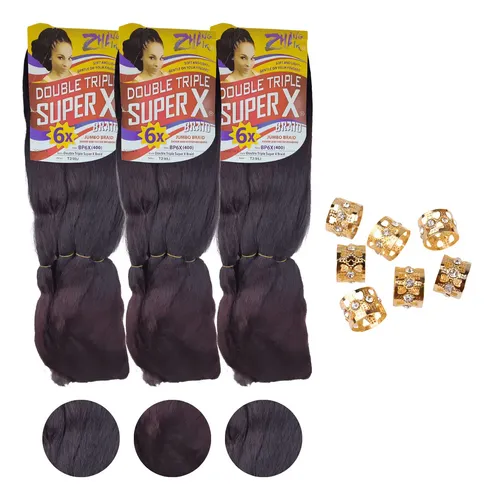 Kit 3 Pacotes Cabelo Jumbo Super X Kanekalon Box Braid 400gr Cor T2/99j