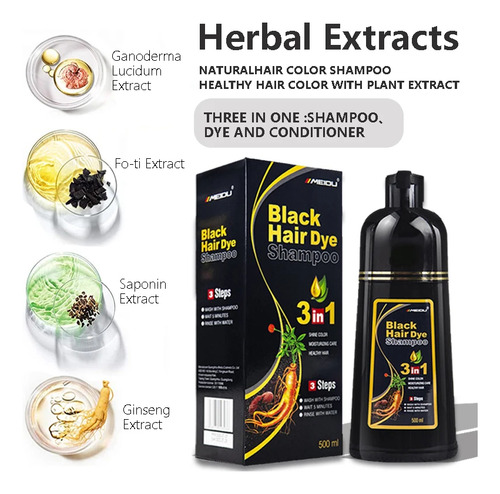 Shampoo De Tintura De Cabelo De 100 Ml/500 Ml 3 Em 1 Para Es