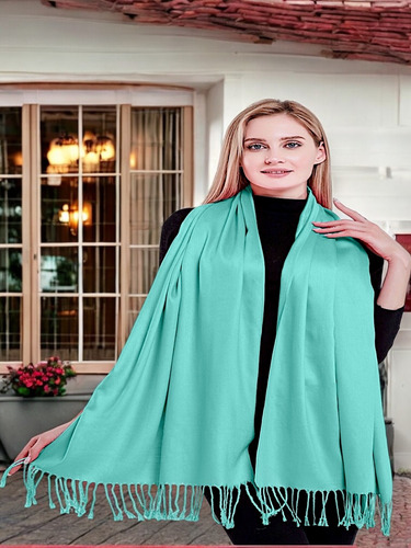 Pashmina, Bufanda Accesorio Versátil Pareo Turquesa Liso Unitalla