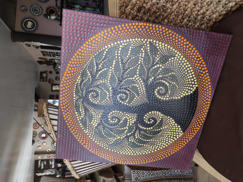 Imagen 2 de 3 de Cuadro Deco Arbol De La Vida Pintado A Mano Puntillismo 50cm