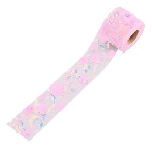 Rollo De Tul Rosa, 10 Yardas, Bordado Con Lentejuelas Y Flor